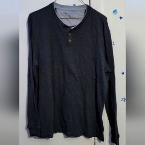 Club Room Thermal Henley Long Sleeve Shirt Gray 3-Button Crew Neck Men's Large